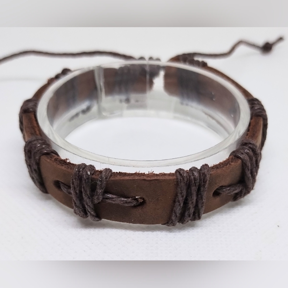 Men's Bracelet Leather Braided Brown‎ New f40